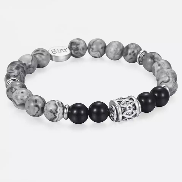 Natural Map stone,black lava beaded men's… - Picture 5 of 5